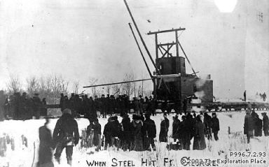 Photo of the "Pioneer" track-setter arriving in Prince George, January 1914. 