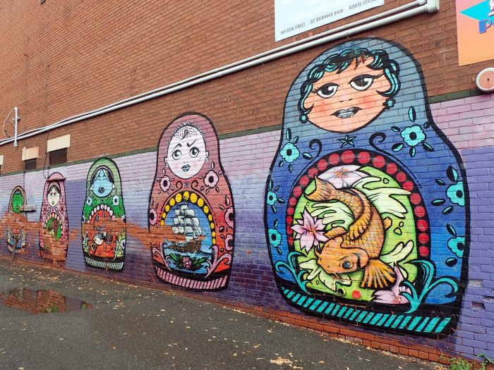 Photo of Russian nesting doll mural on Bank Street, Ottawa.