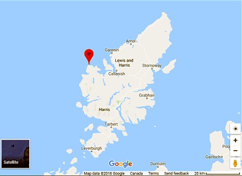 Map showing Uig on Isle of Lewis, Scotland.