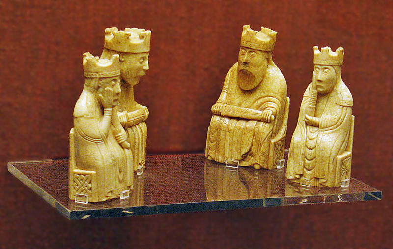 Photo of two kings and two queens from the Lewis chess set.