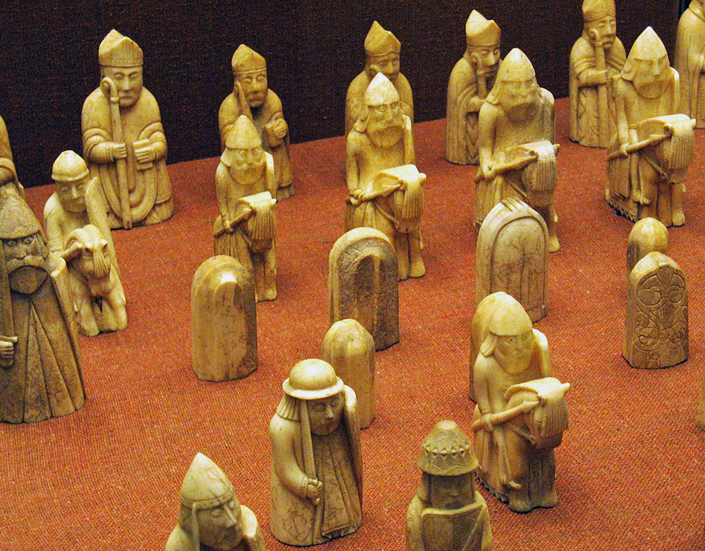 Photo of various Lewis chessmen.